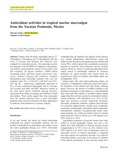 Antioxidant activities in tropical marine macroalgae - CINVESTAV ...