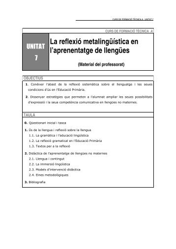 La reflexió metalingüística en l'aprenentatge de ... - 2CASVINBEN