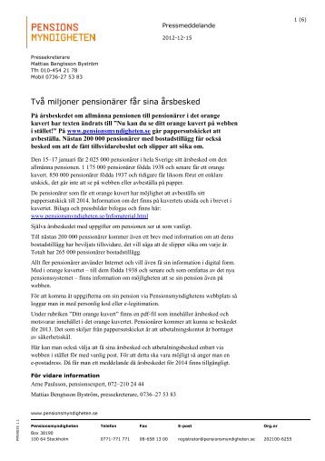 Läs pressmeddelandet - Pensionsmyndigheten