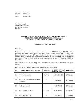 Tender evaluation for bids of the proposed project - University of ...