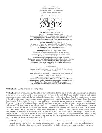 Secret of the Seven Stars - New Music Concerts