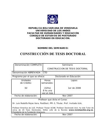 CONSTRUCCIÓN DE TESIS DOCTORAL - Human.ula.ve - ULA