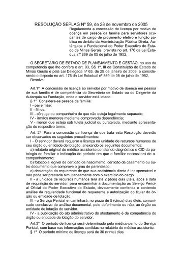RESOLUÇÃO SEPLAG Nº 59, de 28 de novembro de 2005 - IPSM