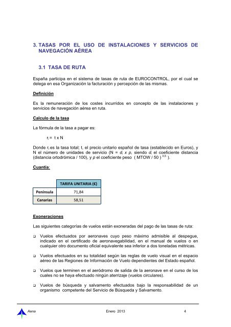 Guía de tarifas de Navegación Aérea 2013 - Aena.es