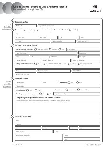 Aviso de Sinistro - Seguro de Vida e Acidentes Pessoais ... - Zurich