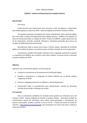 Apostila CARDUG (vs. 2) - Tribunal de Contas do Estado do Tocantins