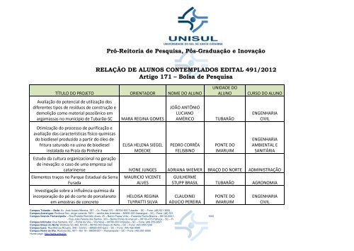 Página principal - Universidade do Sul de Santa Catarina