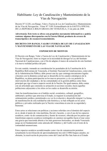 Habilitante: Ley de Canalización y Mantenimiento de la Vías ... - INEA