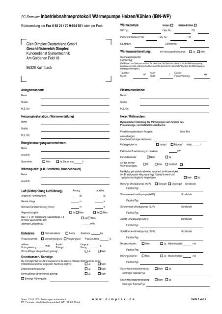 PC-Formular: Inbetriebnahmeprotokoll Wärmepumpe Heizen/Kühlen