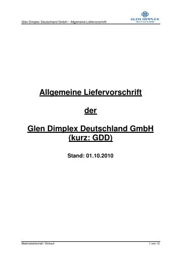 Allgemeine Liefervorschrift - Glen Dimplex Deutschland GmbH