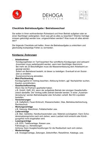 Checkliste Betriebsaufgabe / Betriebswechsel - DEHOGA Westfalen ...