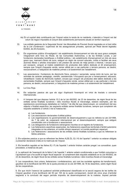 Ordenances Fiscals 2012- Impostos i Taxes - Ajuntament de Font-rubí