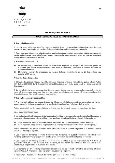 Ordenances Fiscals 2012- Impostos i Taxes - Ajuntament de Font-rubí