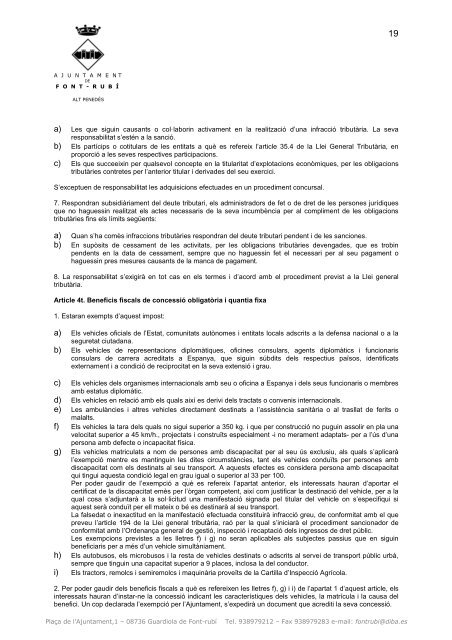 Ordenances Fiscals 2012- Impostos i Taxes - Ajuntament de Font-rubí