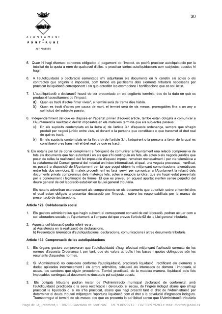 Ordenances Fiscals 2012- Impostos i Taxes - Ajuntament de Font-rubí