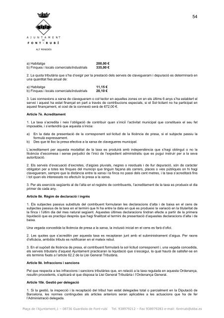 Ordenances Fiscals 2012- Impostos i Taxes - Ajuntament de Font-rubí