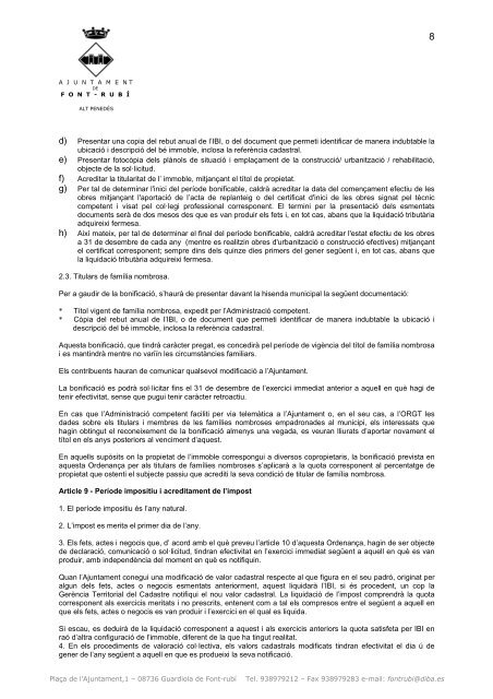 Ordenances Fiscals 2012- Impostos i Taxes - Ajuntament de Font-rubí