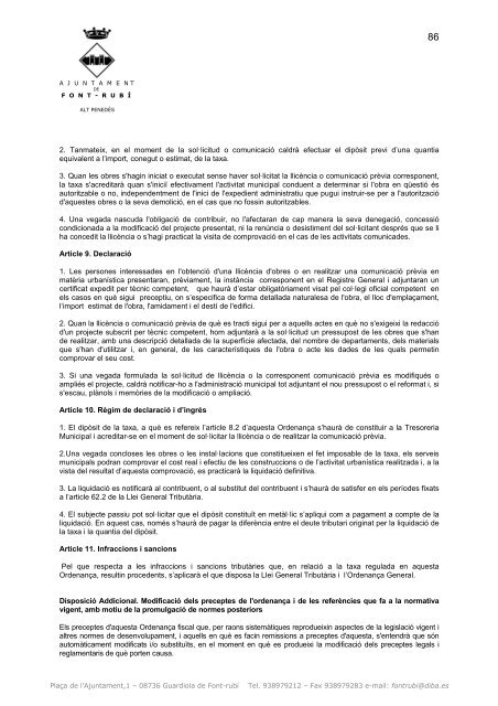 Ordenances Fiscals 2012- Impostos i Taxes - Ajuntament de Font-rubí