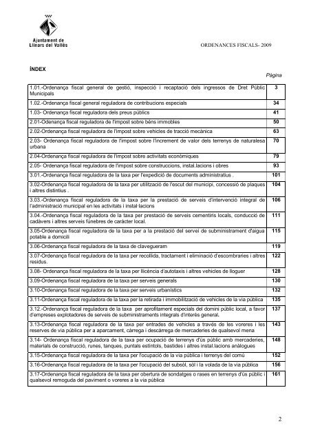 ORDENANCES FISCALS 2009 - Ajuntament de Llinars del Vallès