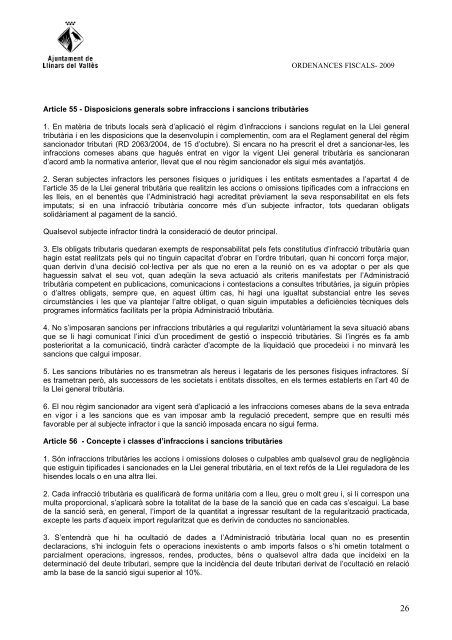 ORDENANCES FISCALS 2009 - Ajuntament de Llinars del Vallès