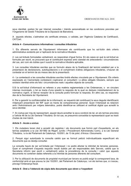 ORDENANCES FISCALS 2010 - Ajuntament de Llinars del Vallès