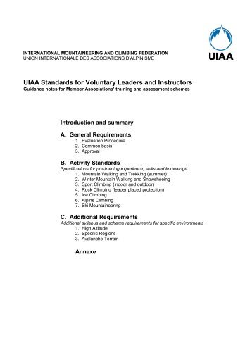 UIAA Standards for Voluntary Leaders and Instructors