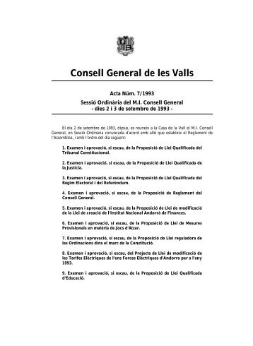 Consell General de les Valls - Consell General d'Andorra