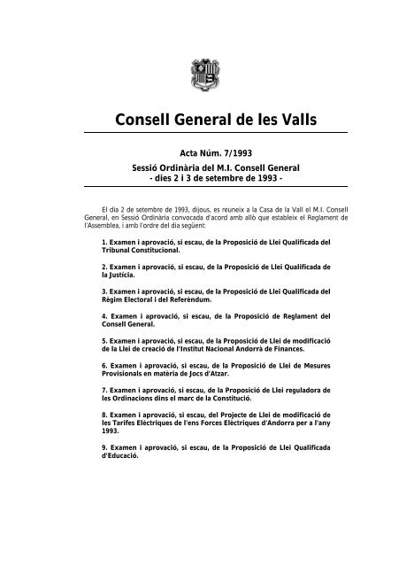 Consell General de les Valls - Consell General d'Andorra