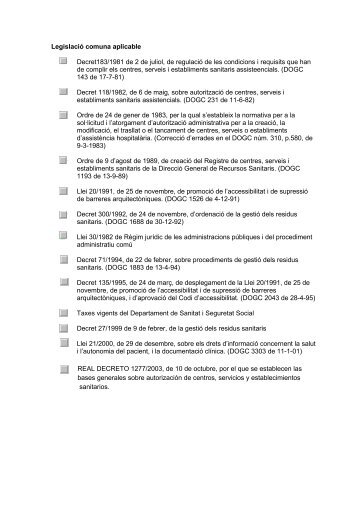 Legislació comuna aplicable Decret183/1981 de 2 de juliol, de ...