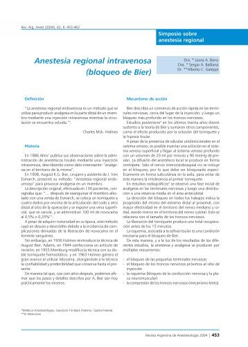 Anestesia regional intravenosa (bloqueo de Bier)