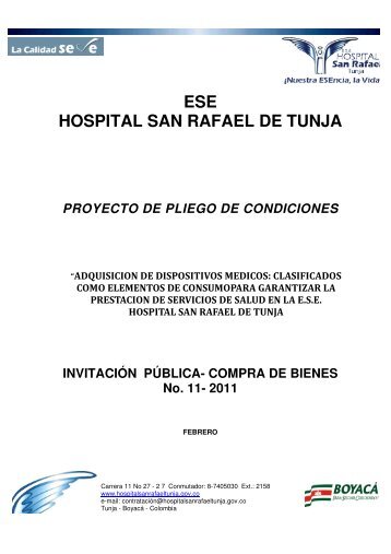 invitación pública - ESE Hospital San Rafael Tunja