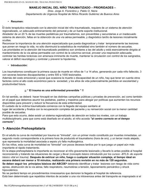 prioridades en el manejo del trauma pediátrico - UPN 303