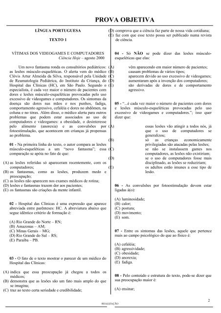 PROGUARU Resultado da Prova Objetiva do Concurso 01/2011 A