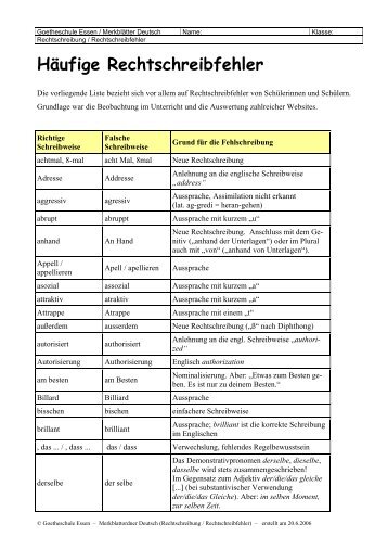 Häufige Rechtschreibfehler - Goetheschule