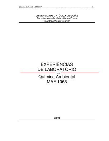 EXPERIÊNCIAS DE LABORATÓRIO Química Ambiental MAF 1063