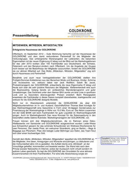 Pressemitteilung - GOLDKRONE