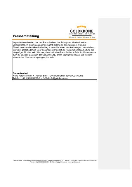 Pressemitteilung - GOLDKRONE