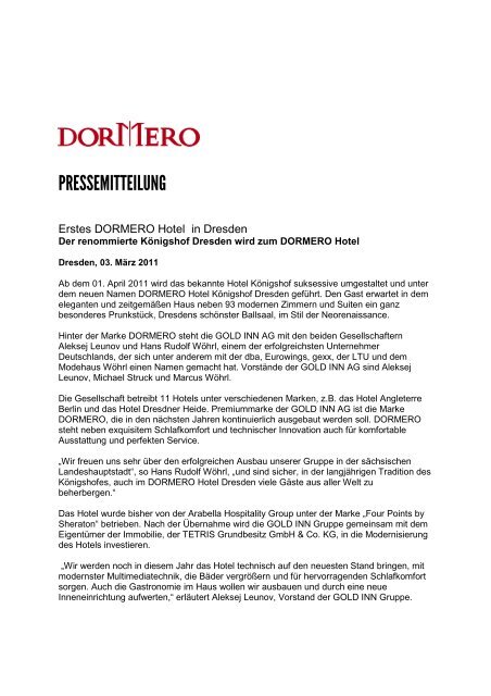 PRESSEMITTEILUNG - DORMERO Hotels