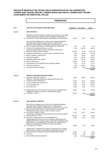 projecte modificat del de millora d'urbanització de les voreres del ...