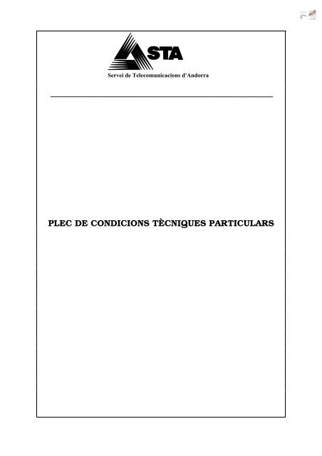 PLEC DE CONDICIONS TÈCNIQUES PARTICULARS