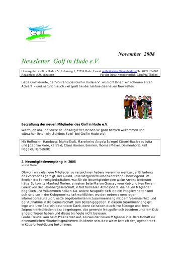 November 2008 Newsletter Golf in Hude eV