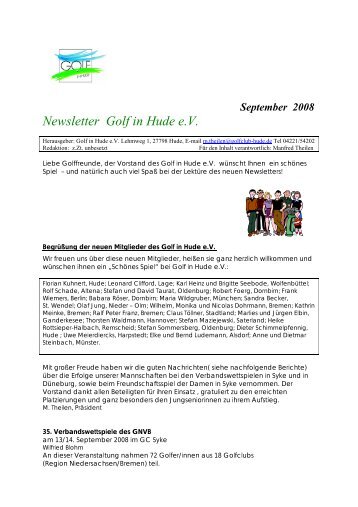 September 2008 Newsletter Golf in Hude eV