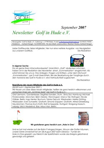 Newsletter Golf in Hude e.V.