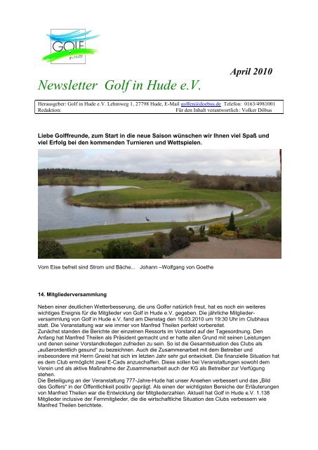 April 2010 Newsletter Golf in Hude eV