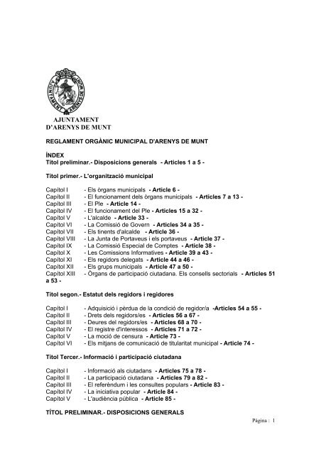 Reglament Orgànic Municipal - Ajuntament d'Arenys de Munt