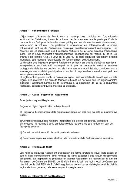Reglament Orgànic Municipal - Ajuntament d'Arenys de Munt