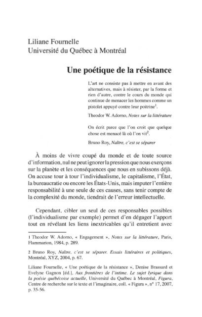 Une poétique de la résistance - Observatoire de l'imaginaire ...