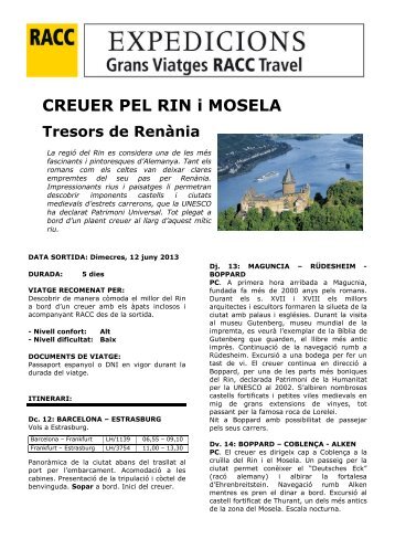 Itine Expe Creuer Rin Mosela, 12 junio CAT - Ofertas RACC Travel