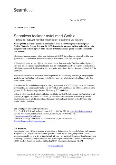 Seamless tecknar avtal med Gothia - Gothia Financial Group