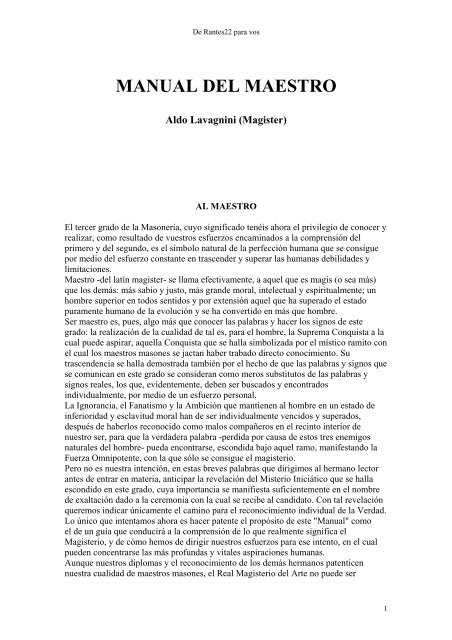 El Manual del Maestro Mason de Magister - A ... - Biblioteca Anfora